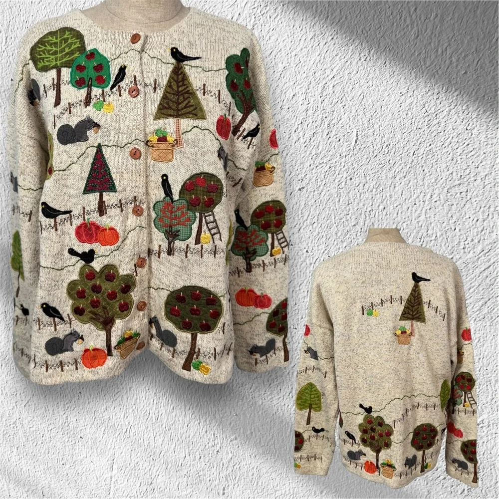 VTG Philip Jane Gordon Women M Cardigan Design Option Fall Apple Orchard Pumpkin